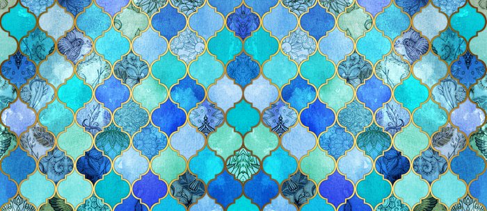 Cobalt Blue Aqua Gold Decorative Moroccan Tile Pattern Coffee Cobalt Blue Aqua Gold Decorative Moroccan Tile Pattern Coffee Mug