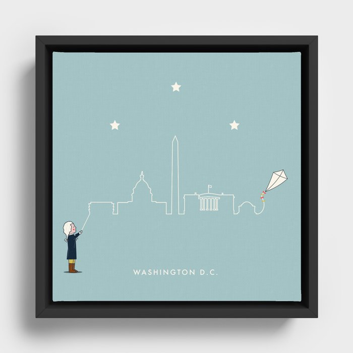 Washington D.C. Skyline Kite Framed Canvas