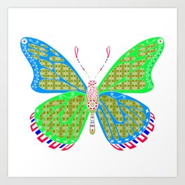 ecopop butterfly winged mariposa wallpaper in mexican totonac pattern Art Print