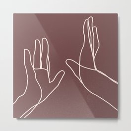 Women's Hands I Line Art (Maroon) Metal Print