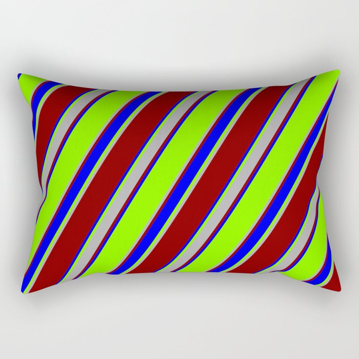 Chartreuse, Dark Gray, Maroon & Blue Colored Lines/Stripes Pattern Rectangular Pillow