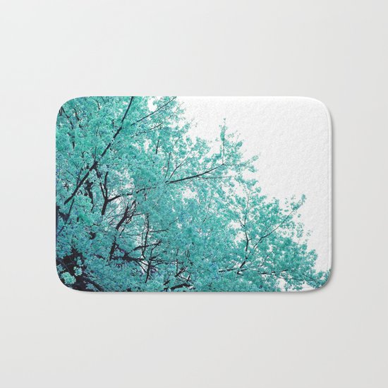 Turquoise Cherry Blossoms Bath Mat
