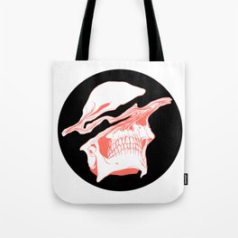 Liquify Skull in black and living coral Tote Bag