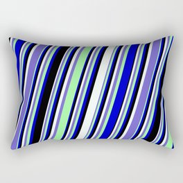 [ Thumbnail: Mint Cream, Slate Blue, Green, Blue, and Black Colored Pattern of Stripes Rectangular Pillow ]