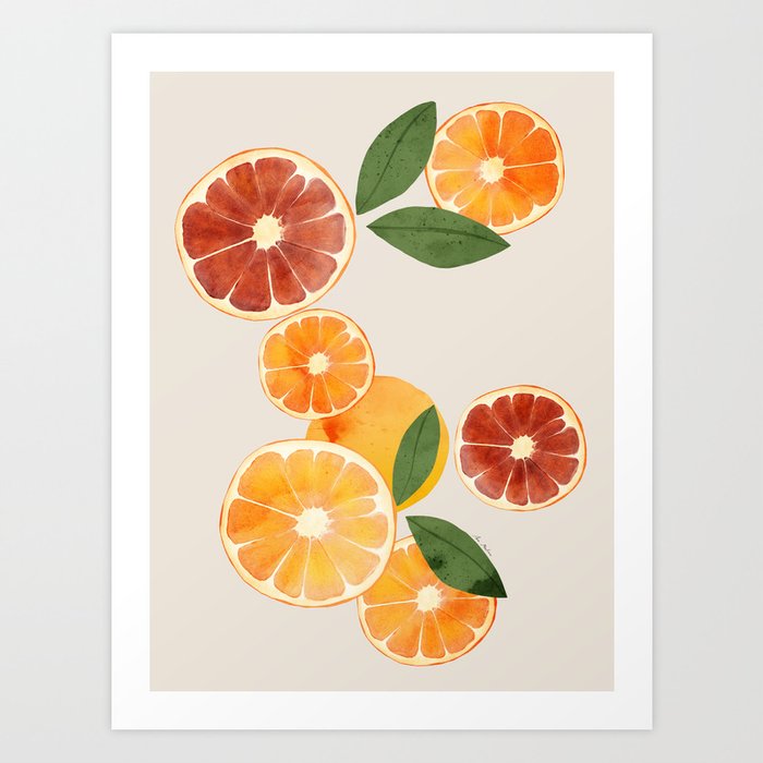 sliced oranges spring watercolor Art Print