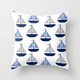 Nautical Sailboat Navy Blue Gray  Throw Pillow