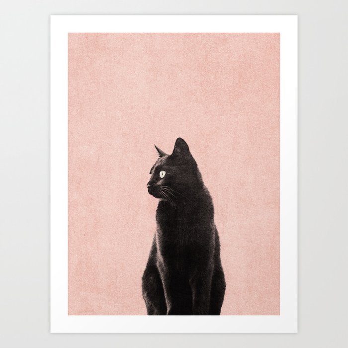 MINIMAL ANIMAL / Black Cat - peach Art Print