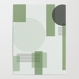 Green Sage Squares and Circles Earth Tones Poster