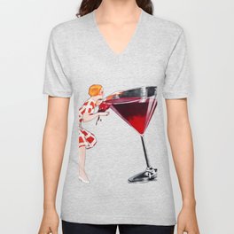 Woman Big Glass Cocktail Vintage Old Wine V Neck T Shirt