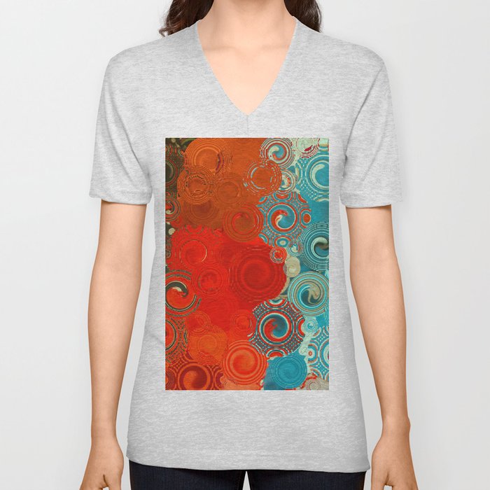 Turquoise and Red Swirls - cheerful, bright art and home decor V Neck T Shirt