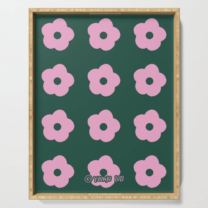 Pink cute flowers. Flowers that harmonize with patterns. pink and green. Serving Tray