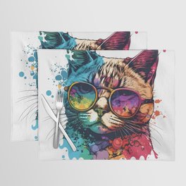 Happy Cat Wearing Sunglasses Colorful - Cats Mom or Dad Gift Idea Funny Placemat