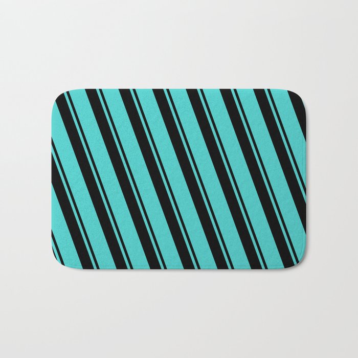 Black & Turquoise Colored Lines/Stripes Pattern Bath Mat
