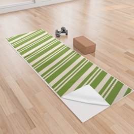 [ Thumbnail: Beige & Green Colored Lines Pattern Yoga Towel ]