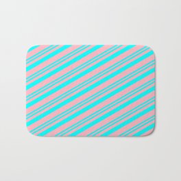 [ Thumbnail: Aqua and Light Pink Colored Stripes/Lines Pattern Bath Mat ]