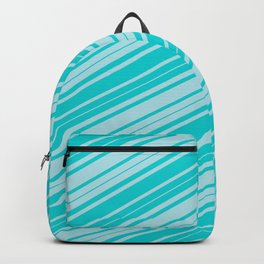 [ Thumbnail: Dark Turquoise & Powder Blue Colored Lined Pattern Backpack ]