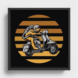 Astronaut Riding Scooter Framed Canvas