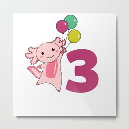 Axolotl Third Birthday Balloons For Kids Metal Print