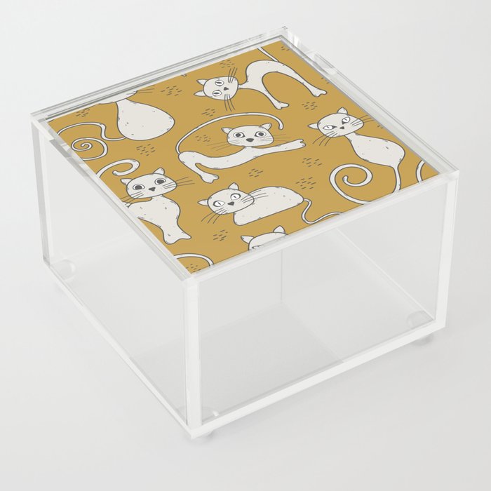Mustard yellow and off-white cat pattern Acrylic Box