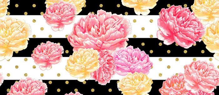 Chic Watercolor Peony Floral Pattern With Black And White