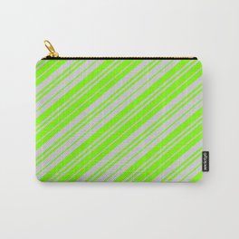[ Thumbnail: Light Grey & Chartreuse Colored Lines/Stripes Pattern Carry-All Pouch ]