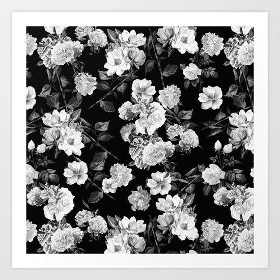 Black and White Botanic Pattern Art Print