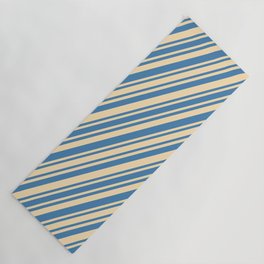 [ Thumbnail: Blue and Beige Colored Stripes/Lines Pattern Yoga Mat ]