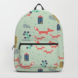 Fox Family Backpack | Cute, Family, Houses, Green, Urbanfox, Graphicdesign, Fox, Pink, Foxandcubs, Digital 