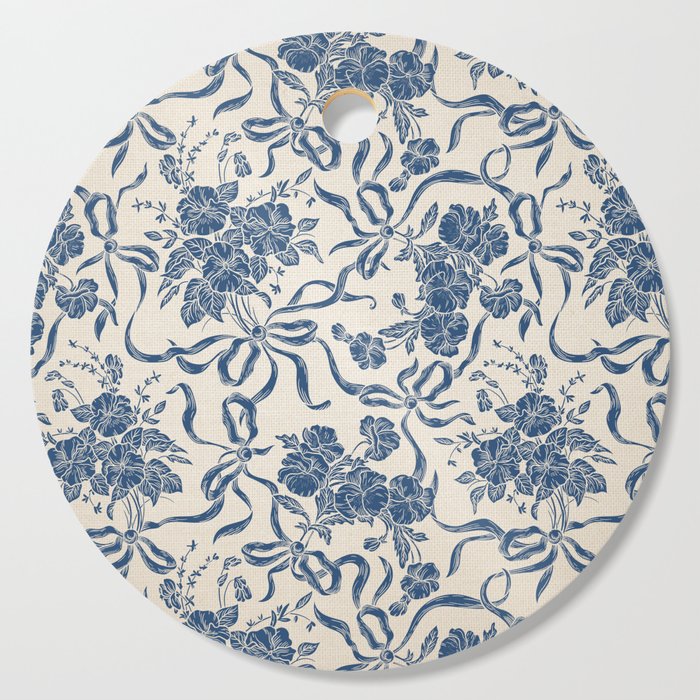 Chic Modern Vintage Ivory Navy Blue Floral Pattern Cutting Board