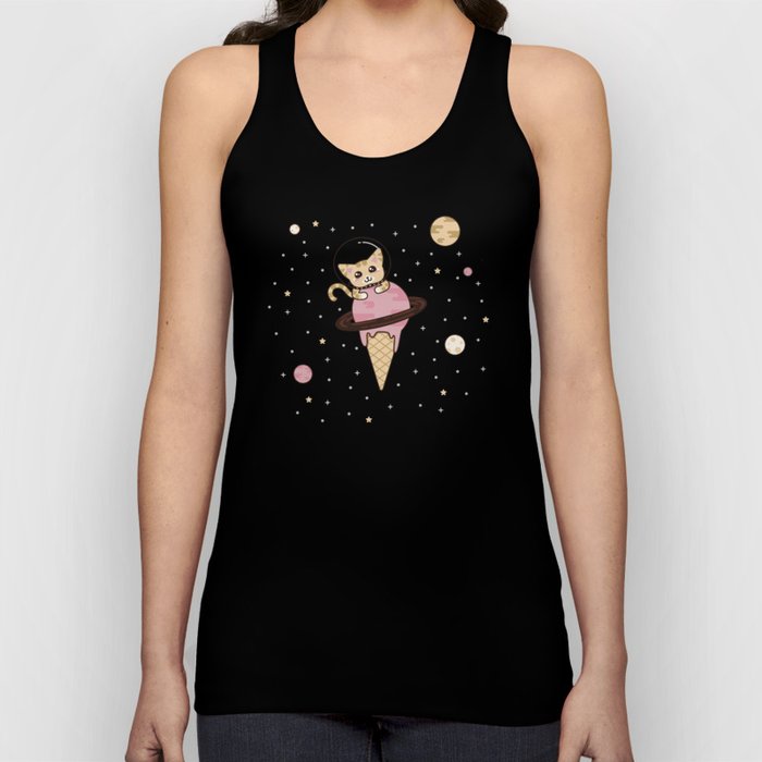 Space Cat on Ice Cream Planet Tank Top