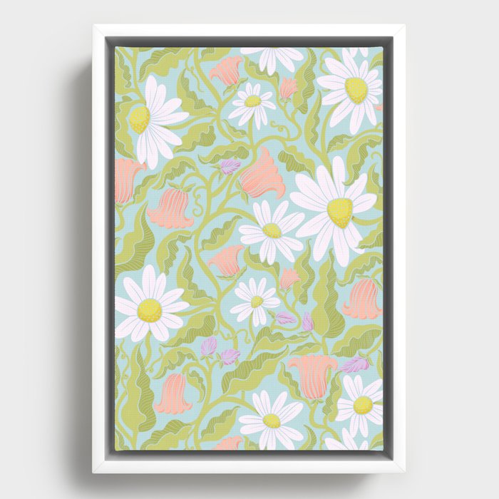 Climbing Flowers Bright Pastels Framed Canvas