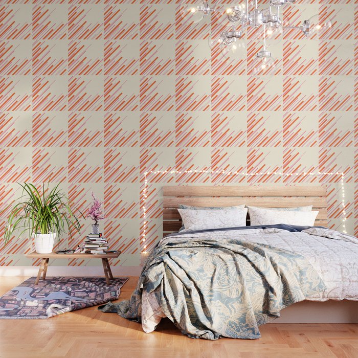 Diagonals - Pink, Orange and Cream Wallpaper