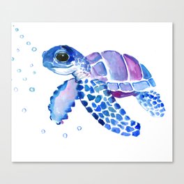 Blue Purple Sea Turtle Turtle For Nursery Canvas Print By Sureart