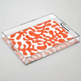 Vibrant orange Matisse cut outs seaweed pattern on white background Acrylic Tray