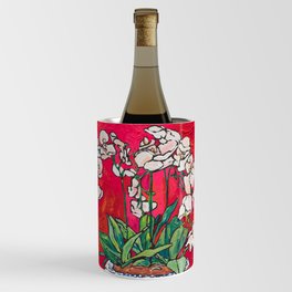Orchid in Blue-and-white Bird Pot on Red after Matisse Wine Chiller