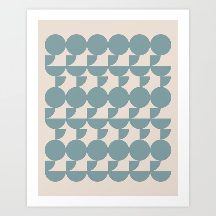 Mid Century Inspired Geometric Shapes in Soft Grey Blue Art Print