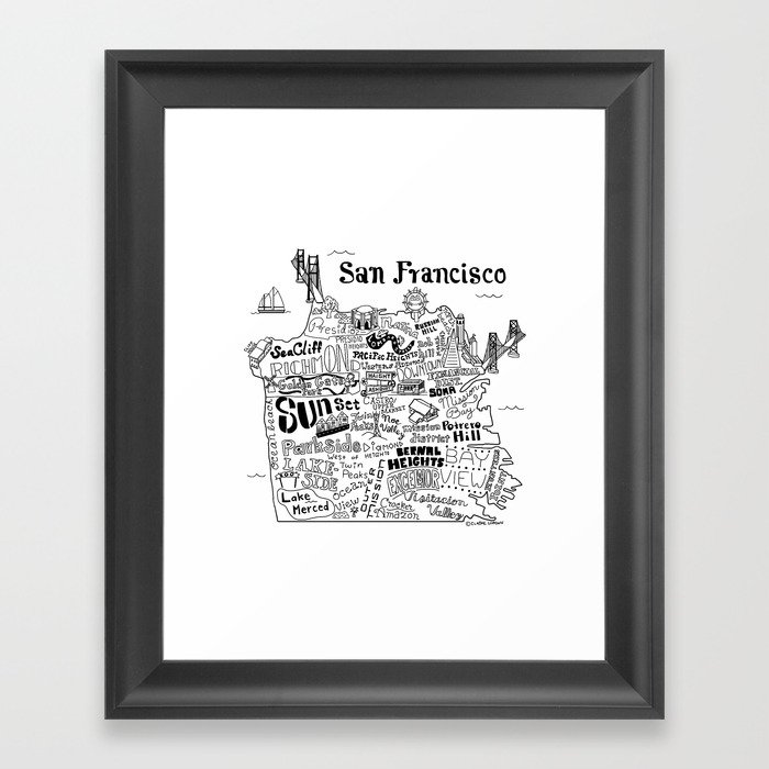 San Francisco Map Illustration Framed Art Print