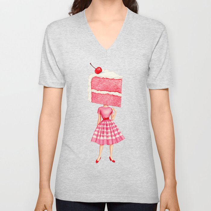 Cake Head Pin-Up - Cherry V Neck T Shirt