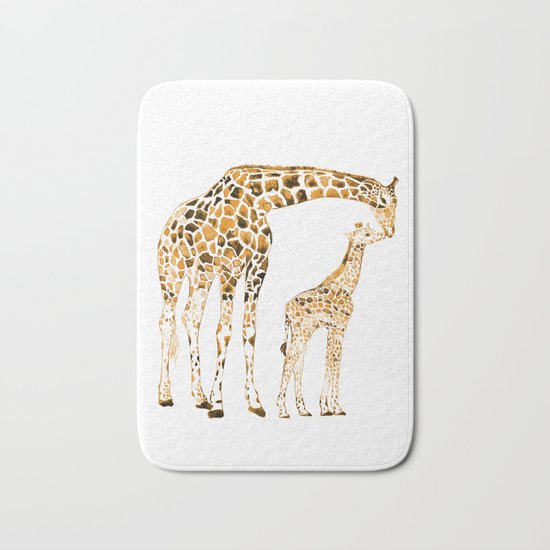 family girrafes, watercolor Bath Mat