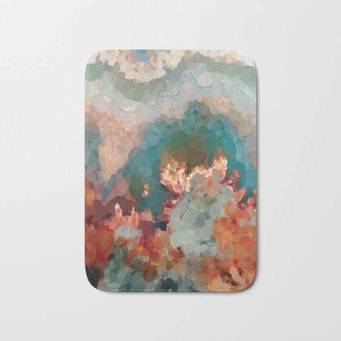 Turquoise Copper Agate Low Poly Geometric Triangles Bath Mat