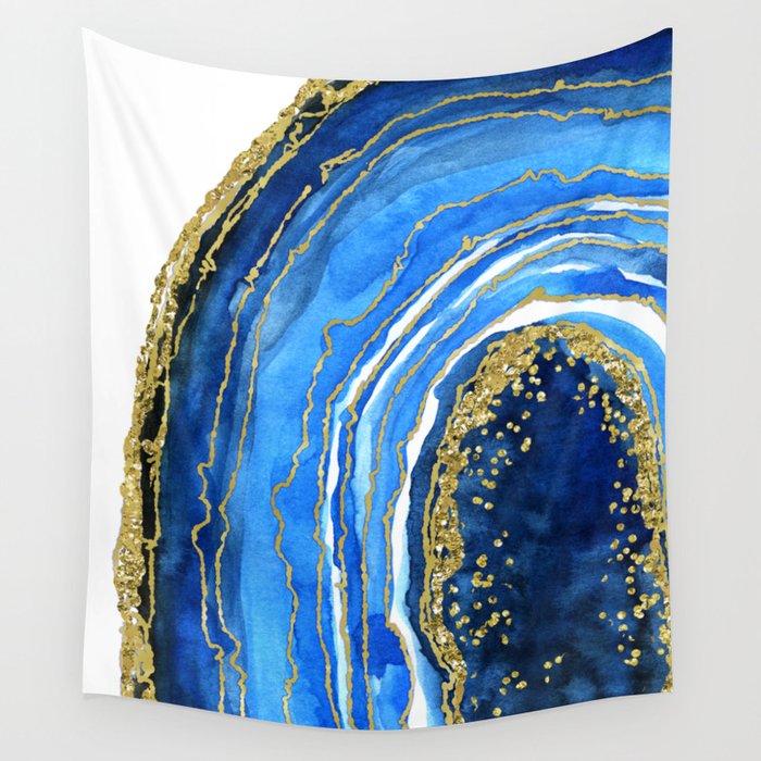 Cobalt blue and gold geode in watercolor (2) Wall Tapestry