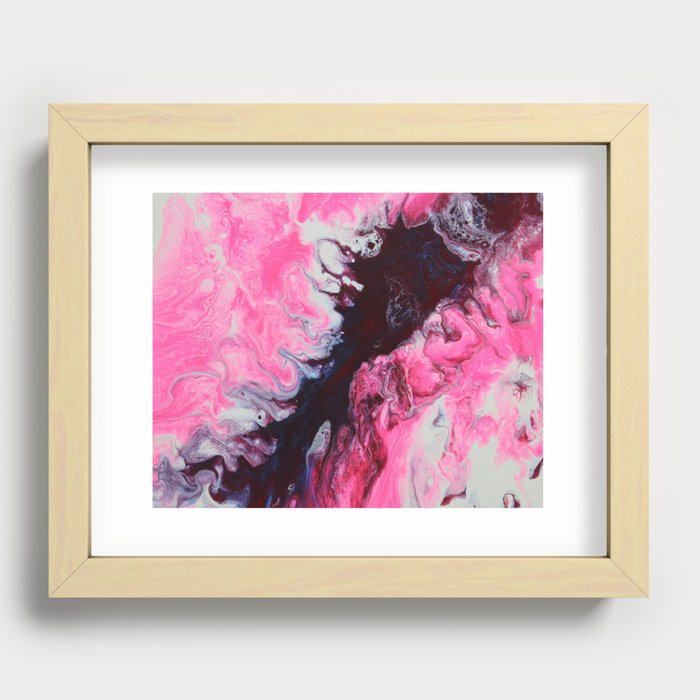 White, Pink, and Purple Acrylic Pour Abstract Art Recessed Framed Print