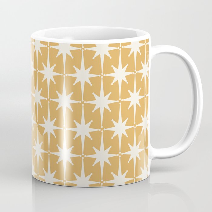 Midcentury Modern Atomic Starburst Pattern Muted Mustard Gold and Cream Coffee Mug