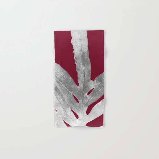 Green Fern on Burgundy Wine Hand & Bath Towel