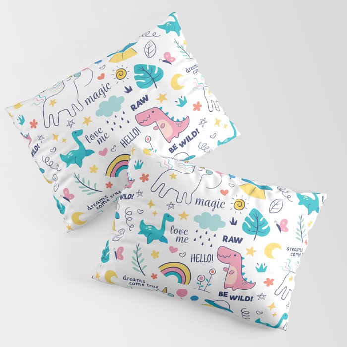 Dinosaur With Unicorn Pattern Pillow Sham