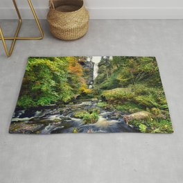 Pistyll Rhaeadr Waterfall , North Wales, United Kingdom, landscape Photography Rug | Painting, Green, Landscape, Photo, Lake, Pistyllrhaeadr, Unitedkingdom, Waterfall, Water, Print 
