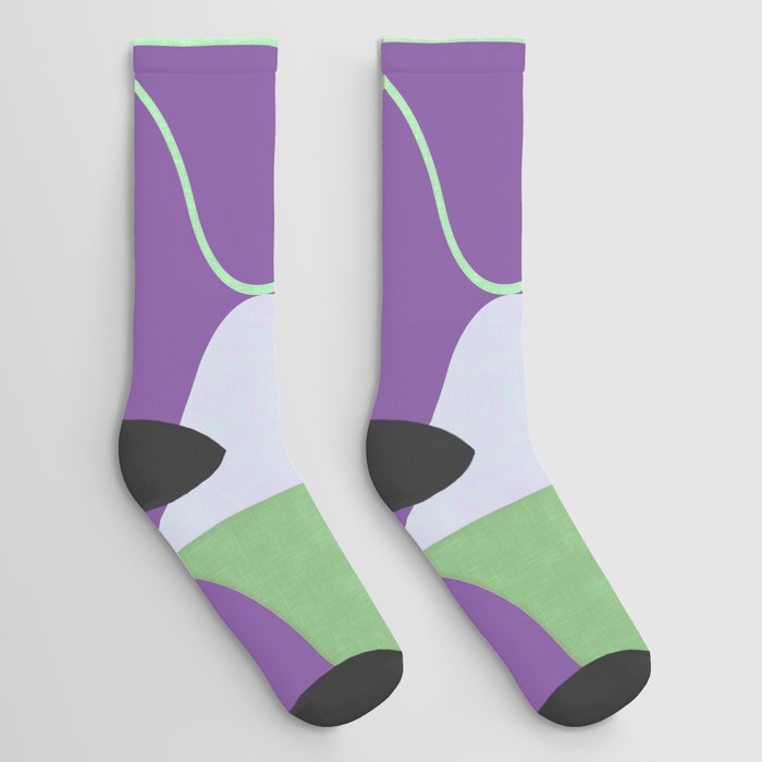 WHALE SONG Midcentury Modern Organic Shapes Green Purple Mint Lavender Socks