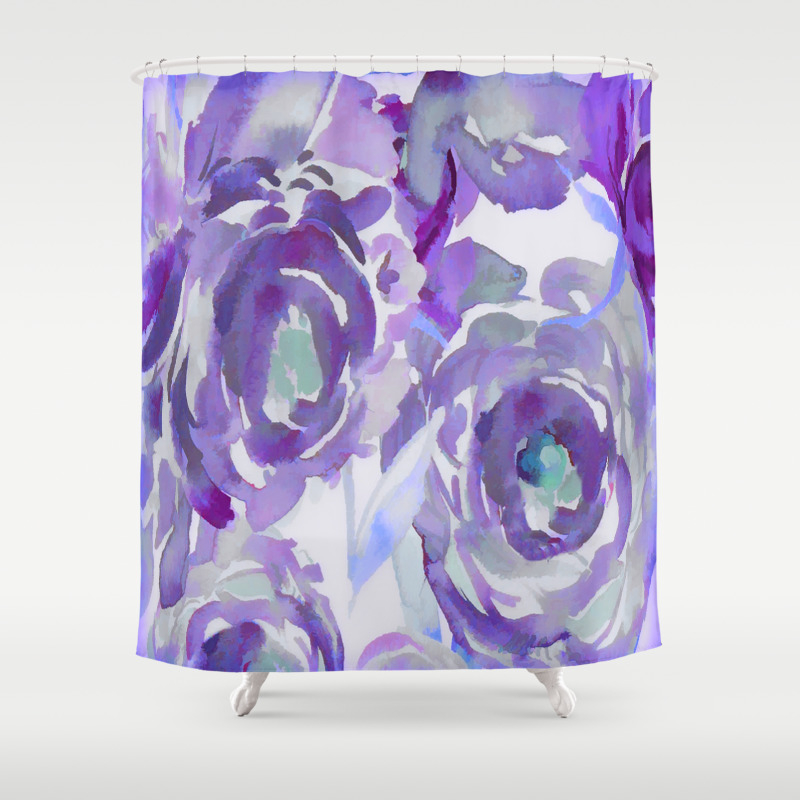 Purple Haze Painterly Floral Abstract Shower Curtain By
