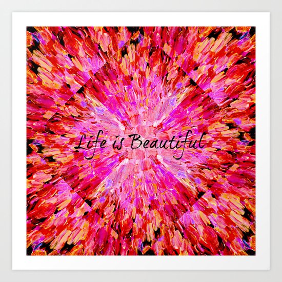 LIFE IS BEAUTIFUL Bold Pink Bird Feathers Ocean Waves Painting Sea Romantic Love Girlie Abstract Art Print