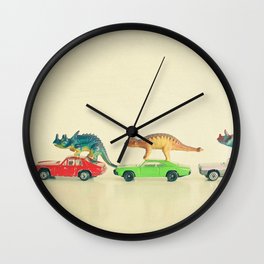 Dinosaurs Ride Cars Wall Clock